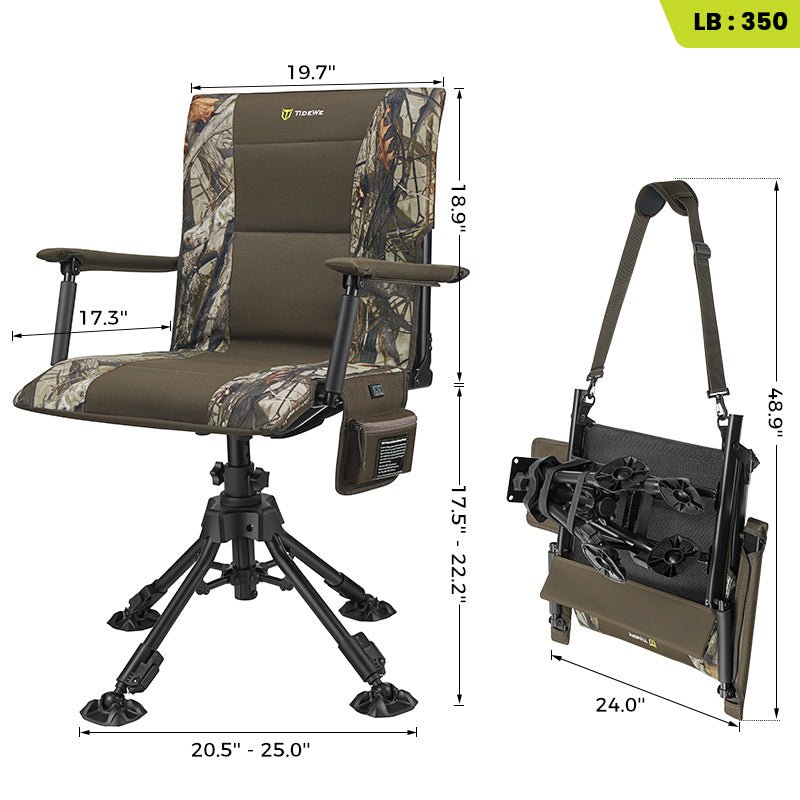 TideWe Heated Hunting Chair Adjustable Height 360° Swivel Blind Chair With Armrests